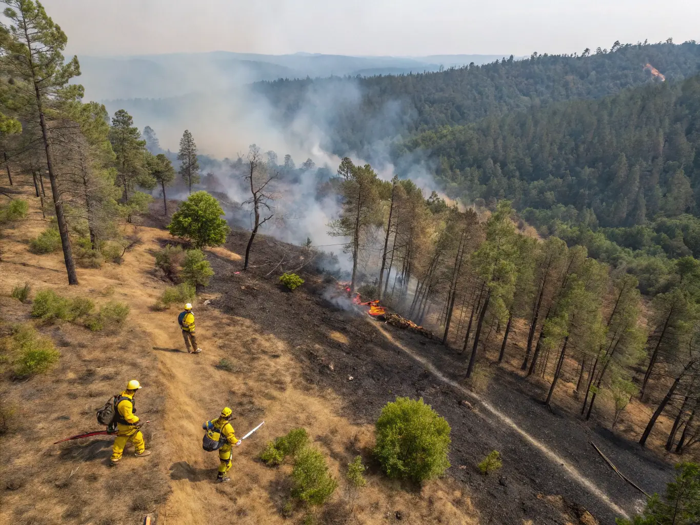 A controlled burn being conducted in a field, illustrating the organization's efforts to manage and control harmful species.