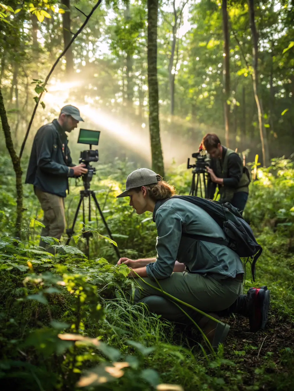 A photograph showing members of the organization conducting a wildlife census in a local forest, highlighting their commitment to wildlife management.